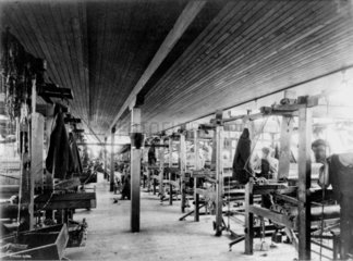 Chenille weaving in Darvel  East Ayrshire c 1920.