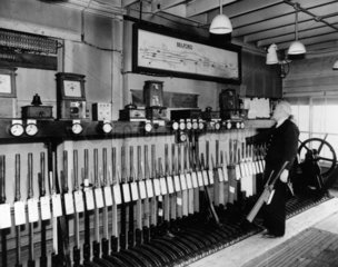 Signal box interior  1950. This is an inter