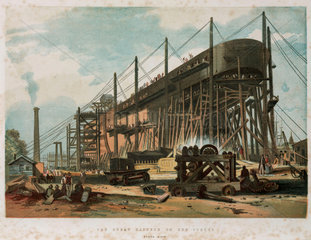 ‘The Great Eastern on the stocks’  stern view of the steam ship  1853-1858.