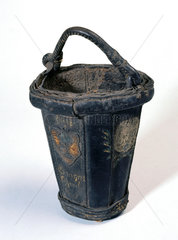 Black leather fire bucket  probably 18th century.