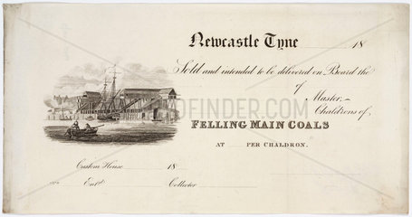 Way bill  Felling Main Coals  Newcastle Upon Tyne  early 19th century.