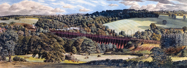 'Welwyn Viaduct  Hertfordshire'  BR carriage print  1948-1960.