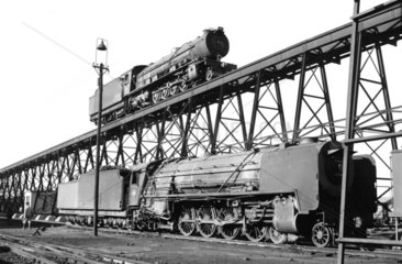 Two locomotives at De Aar  South Africa  1968