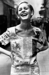 Twiggy wearing a 'newspaper' dress  30 June 1967.