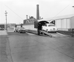 Cars being loaded onto a train  London Caledonian Road Station  18 July 1967.