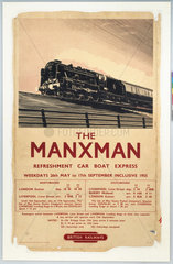 ‘The Manxman - Refreshment Car Boat Express'  BR (LMR) poster  1955.