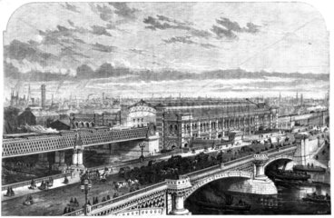 Blackfriars Bridge and Station  London  1863.