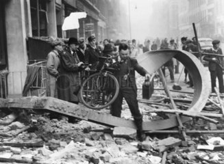 Bomb damage in a London street  Second World War  11 October 1940.