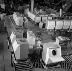 Factory floor with workers assembling Hoovermatic washing machines  1961.