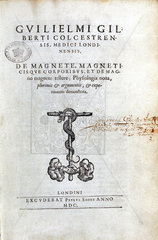 Title page of 'De Magnete' by William Gilbert  1600.
