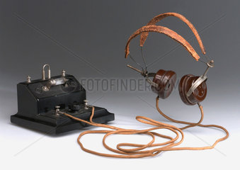 Brownie crystal radio receiver and pair of BTH headphones  mid 1920s.