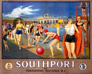‘Southport by Fortunino Matania’  railway poster  c 1930s.