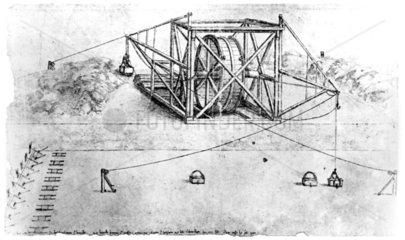 Page from a Leonardo da Vinci notebook  showing excavation of a canal.