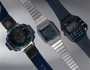 Three Casio digital watches  1990s.