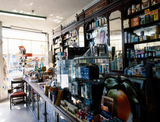 Interior view of H A Noble’s chemist shop  South Croydon  London  c 1970s.