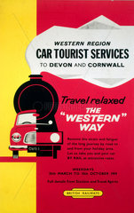 'Western Region Car Tourist Services to Devon and Cornwall’  BR poster 1959.