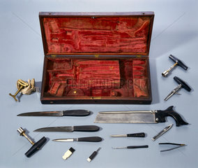 Surgeon's tools and case  late 18th or early 19th century.