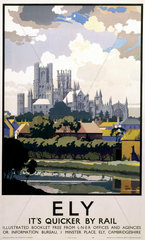 'Ely - It's Quicker by Rail'  LNER poster  1940.