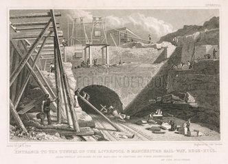 'Entrance to the tunnel of the Liverpool & Manchester Railway  Edge Hill'  c 1830.