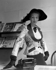 Model wearing 'newspaper jacket'  20 June 1950.