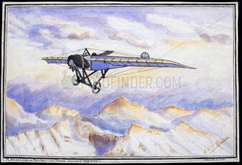 Morane-Saulnier monoplane crossing the Alps  c 1912.