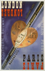 'London-Paris Train Ferry'  SR poster  1939.