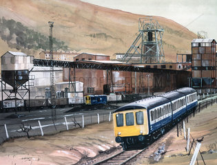 Diesel multiple unit in South Wales valley  1980.