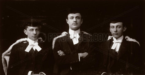 C S Rolls (centre) with two college friends posing for a portrait  c 1895.