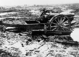 Howitzer gun stuck in the mud near Passchendaele  October  1917.