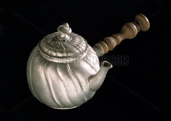 Round pewter teapot  European  18th century.