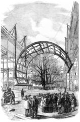The transept of the Crystal Palace under construction  Hyde Park  London  1850.