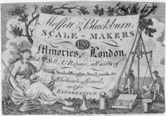 Trade card of Moffett and Blackburn  126 Minories  London  19th century.