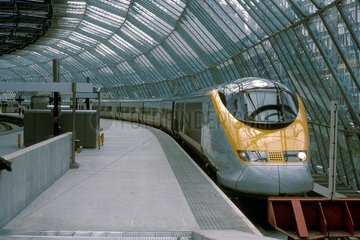 Eurostar train at Waterloo International station.