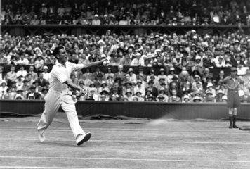 Tennis player Fred Perry in action during Wimbledon 1931.