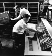 Engineers testing consoles of MARS computer at English Electric  1961.