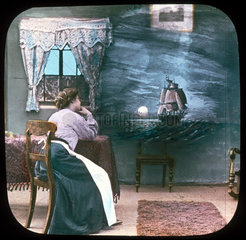 Woman and image of ship  c 1895.