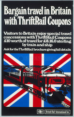 'Bargain travel in Britain with ThriftRail coupons'  BR poster  1970.