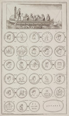 Romans crossing the Danube  and Greek and Roman coins  1723.