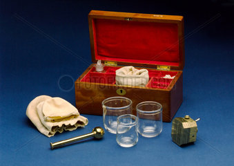 Cupping set  in wooden case  1860-1930.