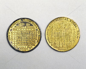 Two gilt bronze arithmetical medals  1753.