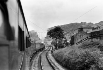 View from a train carriage window  c 1950s.