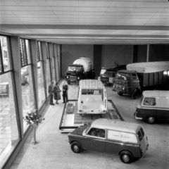 The showroom of Smith Motors with new commercial vehicles on show  1960.