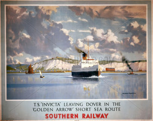 ‘TS Invicta leaving Dover’  SR poster  1946.