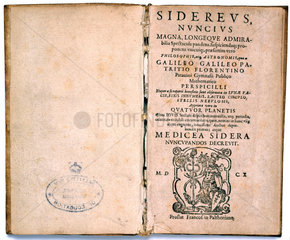 Title page from Galileo’s book on astronomical theory  1610.