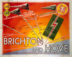 ‘Brighton and Hove’  LMS/GWR/SR poster  1935.