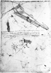 Designs for the framework of a flying machine  Leonardo da Vinci’s notebook  1470-1520.