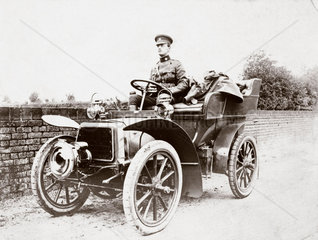 C S Rolls in army uniform behind the wheel of a 10 hp Panhard  1903.
