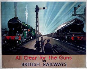 'All clear for the guns'  BR poster  1940s.