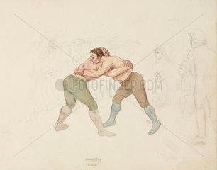 Wrestling match  Northumberland  c 1805-1820.