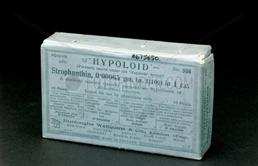 Box containing ampoules of Strophanthus extract  1917.